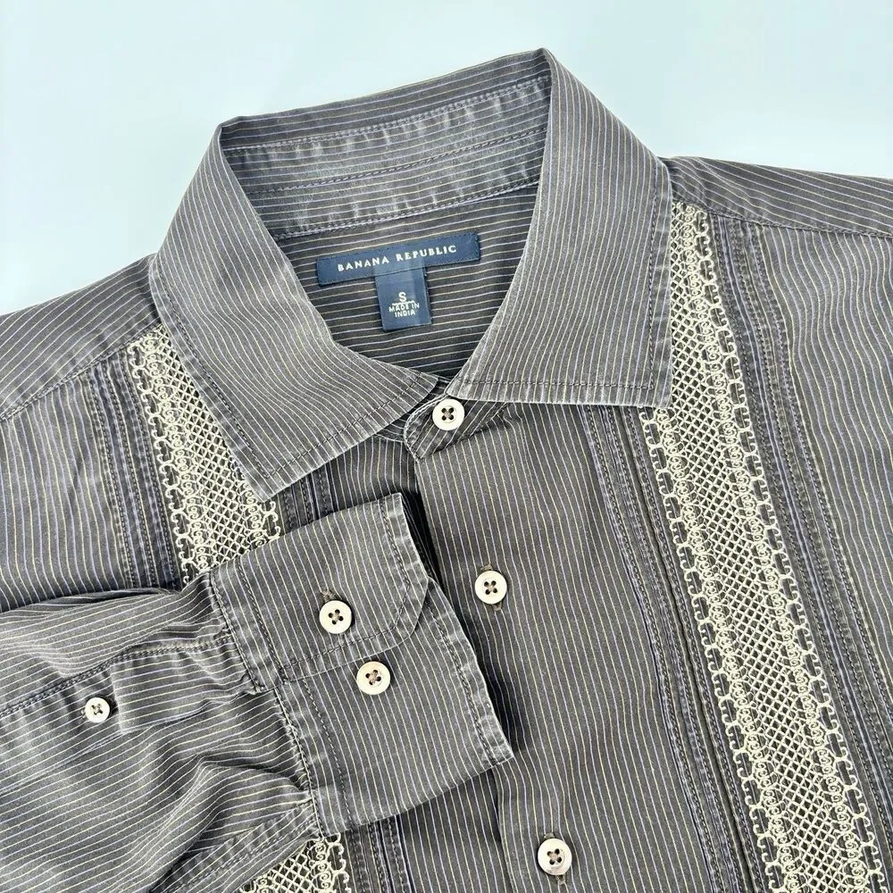 Banana Republic Men's S Brown Pinstripe Embroidered Cotton Shirt